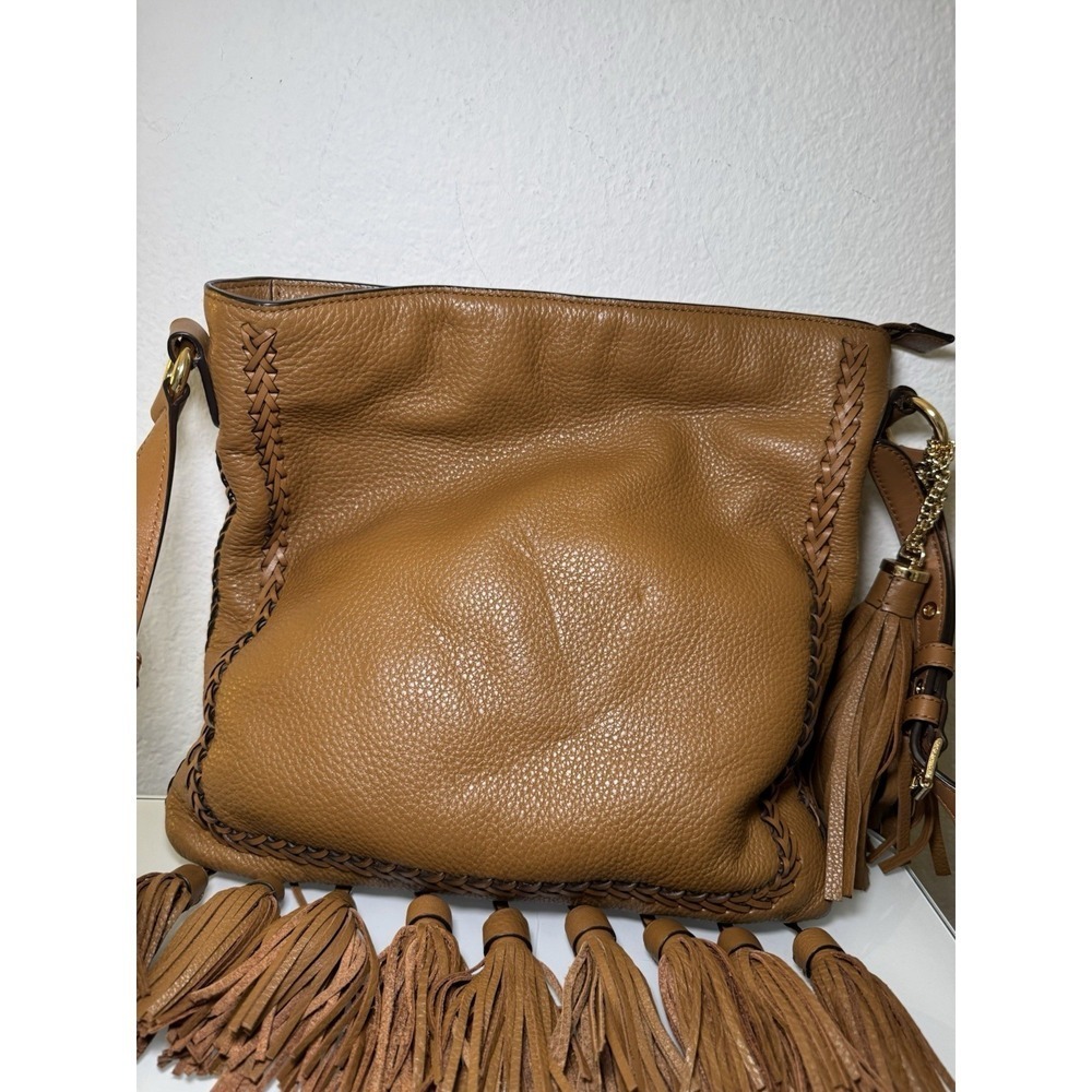 Michael Kors Camel Brown Tasseled Crossbody Purse Braid Strap Design Western - Picture 6 of 16